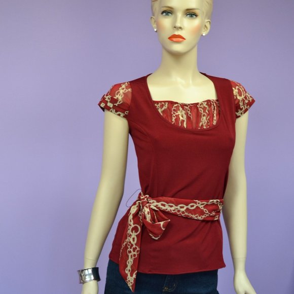 NWT! Red Blouse Top w/ Matching Sash - Picture 5 of 9